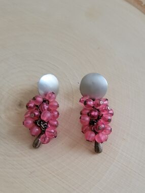 Pink & Silver Bead Clustered Earrings